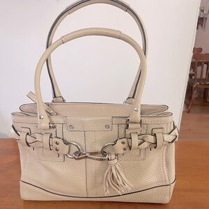 Leather Coach Hamilton Tote Bag Beige
